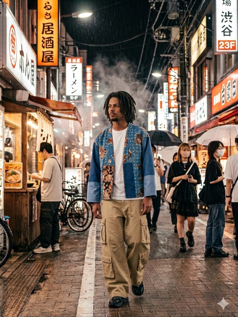 Fried Rice Indigo Blue Floral Kimono